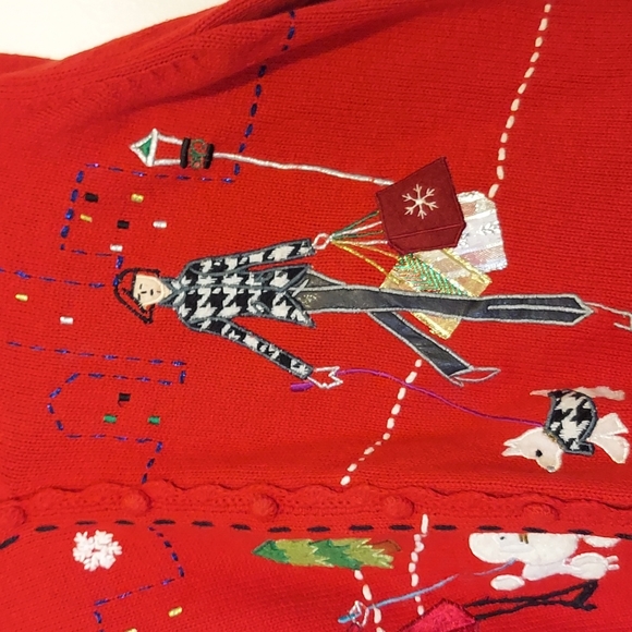 Designers Originals Studio Joy Holiday Shopping Cardigan Sweater Size XL Red - Picture 3 of 16
